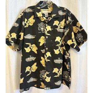 Vintage Kamp Army US Military Rare Black/Gold Tank, APC Button Up Shirt, Size L